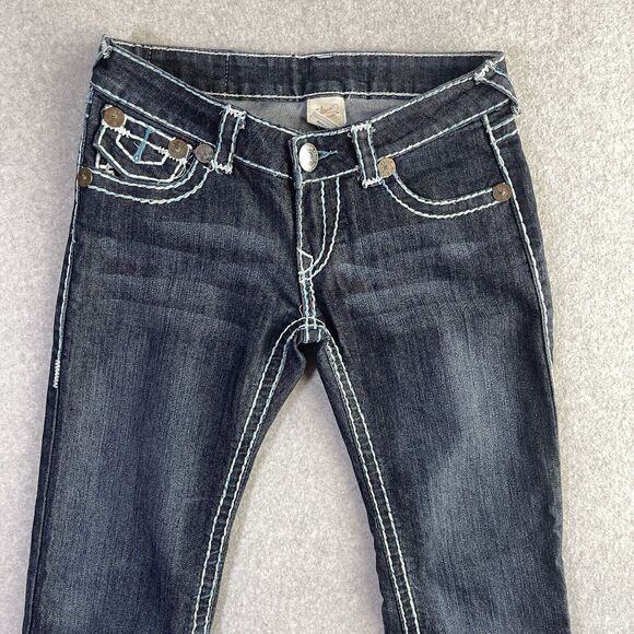 True Religion Joey Super T Jeans Womens 26 Blue White Stitching Straight USA - Picture 3 of 16